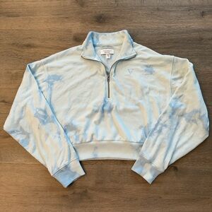 Victoria’s Secret Blue Aqua Tie Dye Cropped 1/4 Quarter Zip Collared Sweatshirt